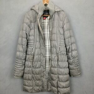 G.E.T Winter Puffer‎ Coat Womens Small Gray Green Removable Hood Down Outerwear